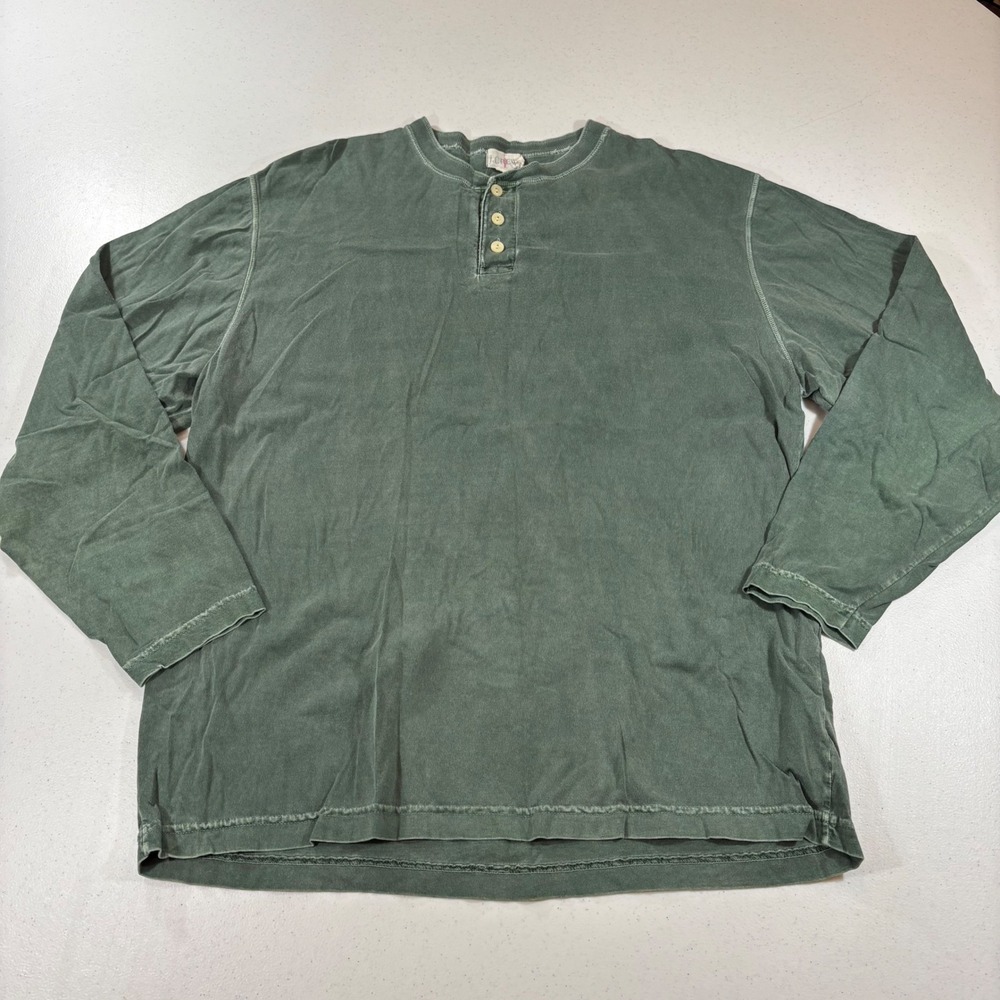 VTG J.Crew Oarsman Mens Henley Shirt Medium Green Long Sleeve Cotton Faded Wash